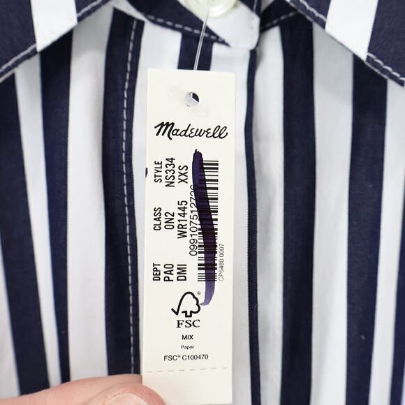 Madewell Easy V-Neck Button Up Shirt Dark Midnight Stripe Size XXS NWT - Picture 5 of 8